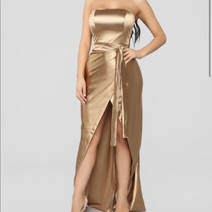 Fashion Nova Gold satin dress.